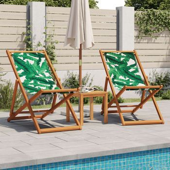 2 Uds Sillas Playa Plegables Tela Madera Maciza Estampado Hojas