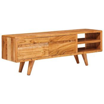 Mueble De Tv | Mueble De Salón | Gabinete De Tv Marrón 110 X 30 X 40 Cm Madera De Acacia Sólida