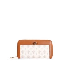 cartera con cremallera redonda en saffiano con estampado de monogramas y accesorio metalvetti tan