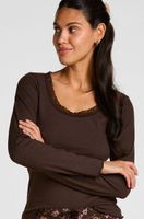hunkemoller top de jersey con encaje marron