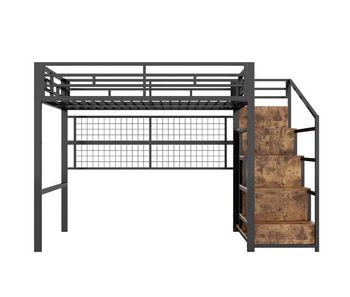 Litera alta 140x200cm - estructura de hierro, armario, escalera de almacenamiento, rejilla para colgar objetos, espacio libre debajo de la cama, luces led de 7 colores - negro