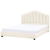 cama con somier de terciopelo cabecero de concha marina blanco crema 180 x 200 cm vincennes