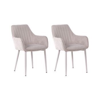 Conjunto De 2 Sillas De Comedor De Tela Reposabrazos Patas De Metal Blanco Retro Glam Beige Wellston