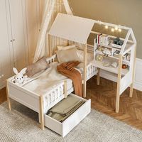 cama infantil 90 x 200 cm barreras escritorio en l estanteria cajones madera maciza blanco