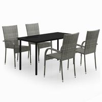 juego de comedor de jardin 5 uds  conjunto mueble jardin mesa y sillas gris y negro