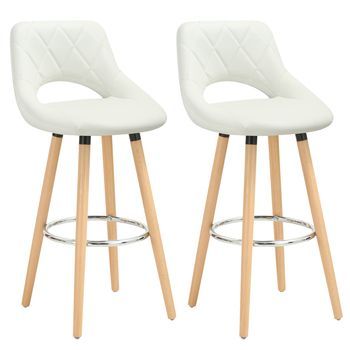 Juego De 2 Taburetes De Bar Piel Sintética + Madera 49×40×92 Cm,blanco,woltu