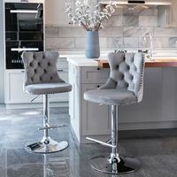 taburete de bar - juego de 2 - asiento regulable y giratorio - terciopelo y metal - gris 46x46x115cm