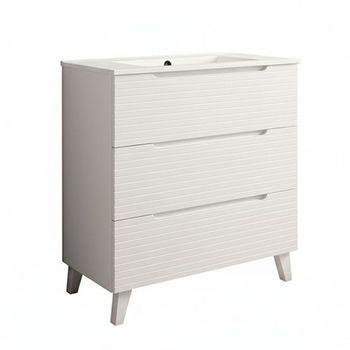 Kibath Mueble De Baño Con Lavabo Boreal 100x45 Cm Acabado Blanco Mate 3 Cajones Con Patas