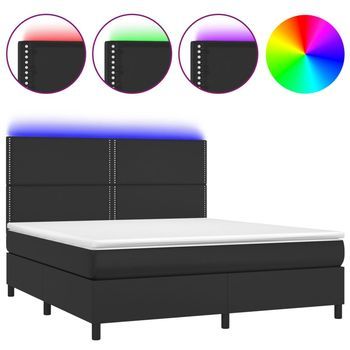 Cama Box Spring Colchón Y Led Cuero Sintético Negro 180x200 Cm Vidaxl