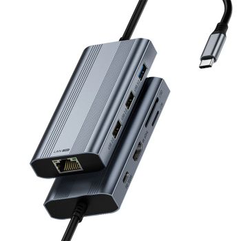 Estación de acoplamiento multifunción Type-C 8 en 1 con USB2.0 / USB3.0*2 / 4K60Hz HD / PD100W Type-C / RJ45 / ranura pa