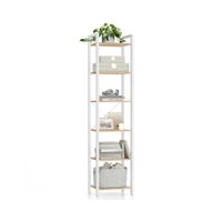 libreria de 6 niveles marron rustico y negro beige natural  blanco nube