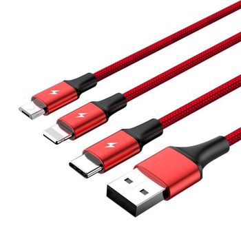 Cable USB UNITEK C4049RD 1,2 m Rojo USB A a USB C/Micro-USB B/Lightning