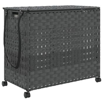 Cesto Para Ropa Sucia Con Ruedas Ratán Gris 66x35x60 Cm Vidaxl