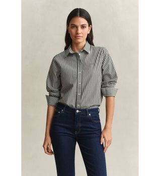 Gant para mujer. 4300214 Camisa de rayas verde (42), Casual, Algodón, Clásico, Manga larga