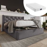 cama contenedor 140 x 200 cm - tela de algodon - patron de costura de sarga - estilo escandinavo - gris oscuro  colchon