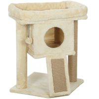 pawhut rascador con alfombra rascadora de yute plataforma para dormir pelota de juego casa para gatos beige 40x40x57 cm   aosom espana