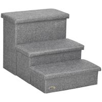 pawhut escalera para mascotas de 3 peldanos con espacio de almacenamiento para perros y gatos 635x425x405 cm gris   aosom espana