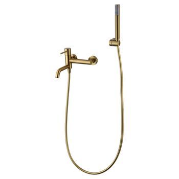 Mezclador Banera-ducha Oro En Latón Con Tubo Flexible Pvc Y Soporte Abs