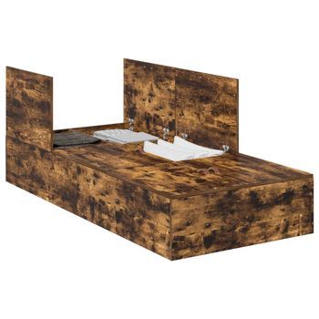 Cama Individual | Cama Para Adulto | Cama Con Almacenamiento Roble Ahumado 90 X 200 Cm