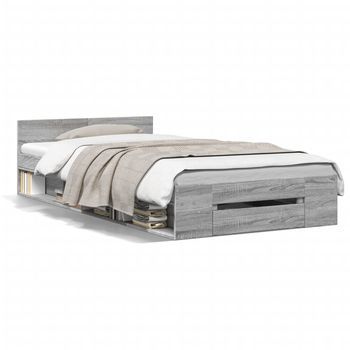 Cama Individual | Cama Para Adultos | Cama Con Cajón Madera De Ingeniería Gris Sonoma 90x200 Cm