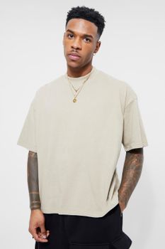 Camiseta Oversize Recta Con Cuello Extendido, Beige