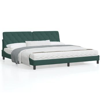 Cama Matrimonial | Cama Para Adultos | Estructura Cama Con Luces Led Terciopelo Verde Oscuro 200x200cm Cfw66710