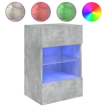 Mueble Tv De Pared | Mueble De Salón | Armario Tv Con Luces Led Gris Hormigón 40x30x60,5 Cm