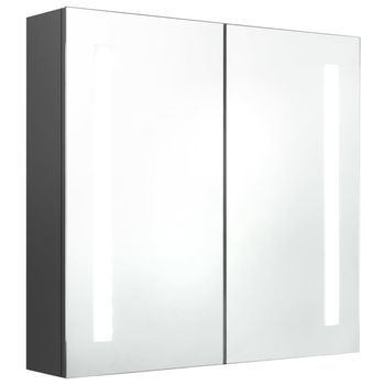 Mueble De Baño | Armario De Baño Con Espejo Y Led Gris 62x14x60 Cm