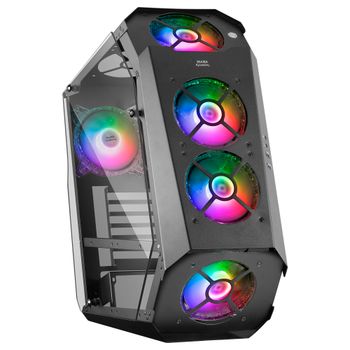 Mars Gaming MC51, Caja PC Gaming ATX, Diseño Vanguardista, Doble Ventana Cristal Templado, 5 Ventiladores Chroma RGB 12cm, Controladora ARGB con Mando a Distancia, Caja Premium Negro o Blanco