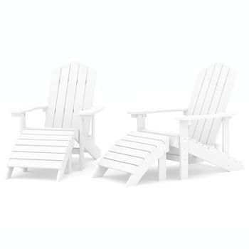 Pack 2 Uds Sillas De Jardín | Silla De Exterior | Sillón Adirondack Con Reposapiés Hdpe Blanco