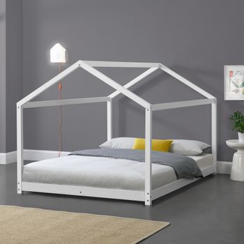 Cama Para Niños Pequeños - Cama Infantil - 200x120cm - Estructura Forma Casa De Madera Pino - Blanco [en.casa]®