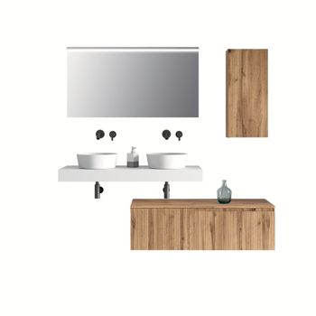 Mueble de baño de 6 piezas en melamina blanco/roble
