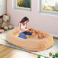 cama para siesta lavable piel sintetica esponjosa adaptable mascotas y adultos con manta almohada 171 x 115 x 25 cm marron cfw92226