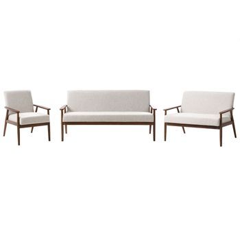 Conjunto De Sala De Estar Retro Sofá 3 Plazas Sofá 2 Plazas Y Sillón Tapizado De Poliéster Estructura De Madera Gris Y Marrón Oscuro Esrum