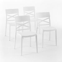 set de 4 sillas de resina con fibra de vidrio apilables para interiores o exteriores blancas - martina