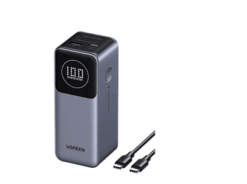 Batería externa - Ugreen UGR35526B, Universal, 12000 mAh, 100W, USB-C y USB-A, Recarga Rápida, Gris