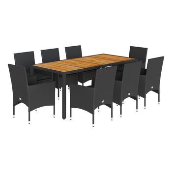 Set De Comedor Jardín 9 Piezas Con Cojines Ratán Pe Acacia Negro