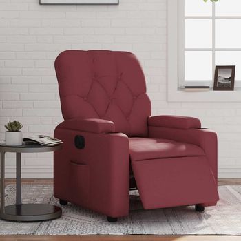 Sillón De Salón | Silla | Sillón Reclinable Eléctrico De Cuero Sintético Rojo Tinto Cfw328899