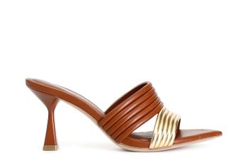 zapatilla bicolor con tiras acolchadas tan/gold