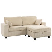 homcom sofa esquinero con otomana de almacenamiento pana sofa 3 plazas en l con acolchado de muelles amplia superficie de asiento beige