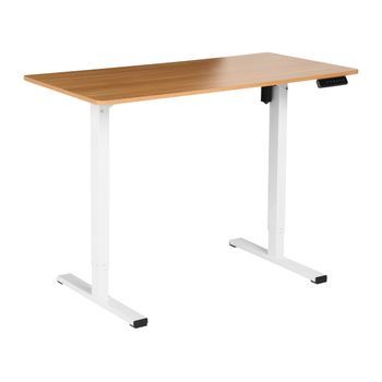 Escritorio De Pie Eléctrico Ajustable Moderno Patas Cuadradas 120 X 60 Cm Tablero Marrón Claro Y Base Blanca Tavares
