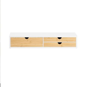 Soporte para monitor con 3 cajones blanco y natural