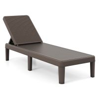 costway tumbona de jardin exterior de mimbre plegable con respaldo 4 posiciones ajustables patas elevadas carga 150kg para terraza patio marron