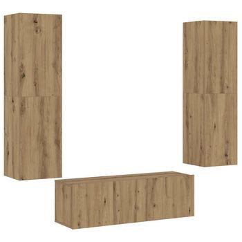 Muebles De Tv | Muebles De Salón De Pared 3 Uds Madera Ingeniería Roble Artesanal Cfw46530
