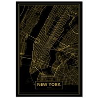 panorama cuadro de aluminio mapa oro de nueva york 70x100 cm