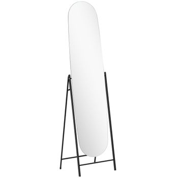 HOMCOM Espejo de Cuerpo Entero Arqueado 160x40 cm sin Marco Soporte de Metal Espejo de Pie o Apoyado en la Pared Negro