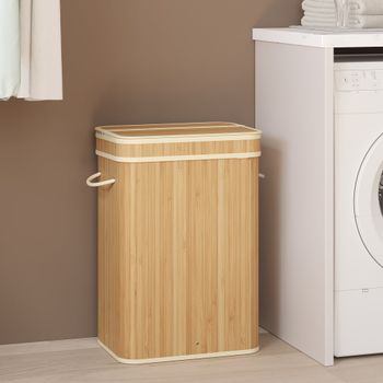 Cesto ropa sucia de 72 l con tapa de bambú beige