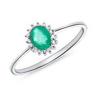 anillo de esmeralda en oro blanco 14 quilates con diamantes