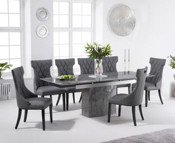 Metropolis 160cm Extending Grey Marble Dining Table with Freya Chairs - Grey, 4 Chairs