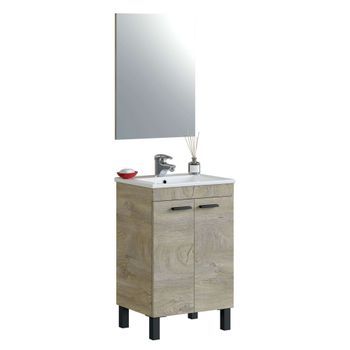 Mueble De Baño Xativa Con Lavabo Y Espejo, Estilo Roble Elegante